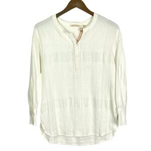 Soft Surroundings | Paulina White Linen Blend Waffle Ribbed Textured Tunic Top
